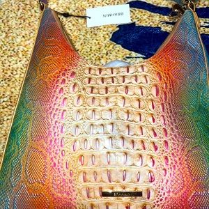 Brahmin Multi Abalone Tabitha Shoulder Bag Tri-Color Cobra Snake Embossed